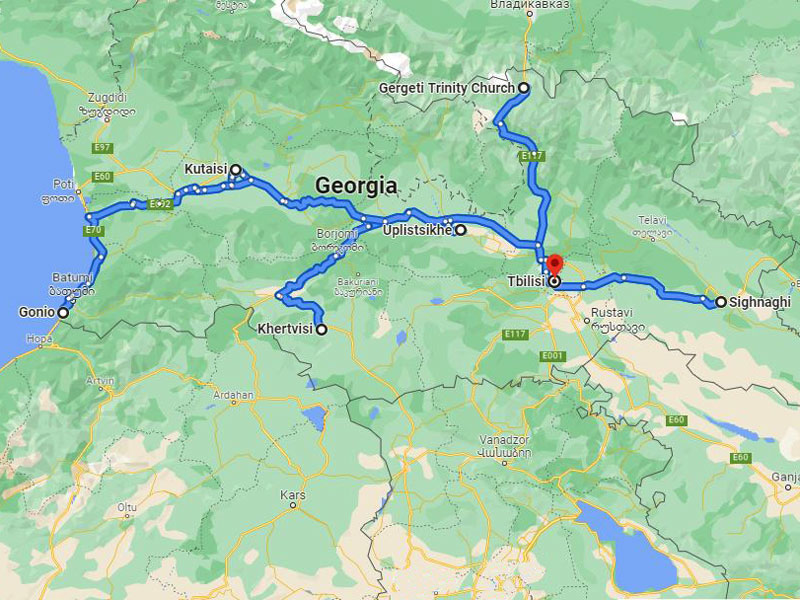 map-Mountain and Sea Tour to Georgia